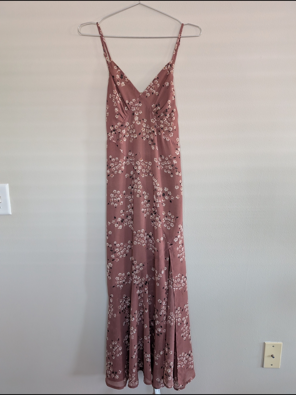 Dress Forum Dust Pink Floral Slip Maxi Summer Dress W Slit, Self-tie Bow Size M